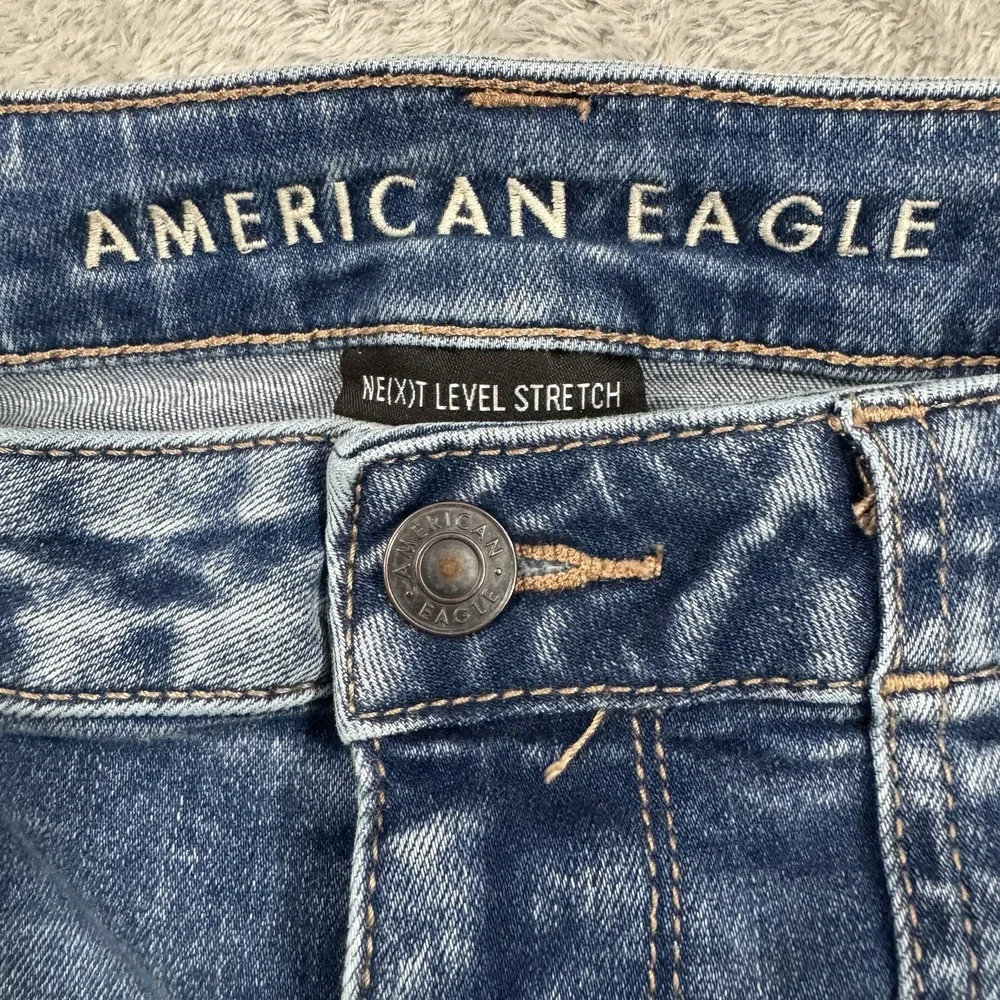 American Eagle Next Level Flex Jeans Womens 12 Super High Rise Flare Blue Boho - Picture 3 of 16